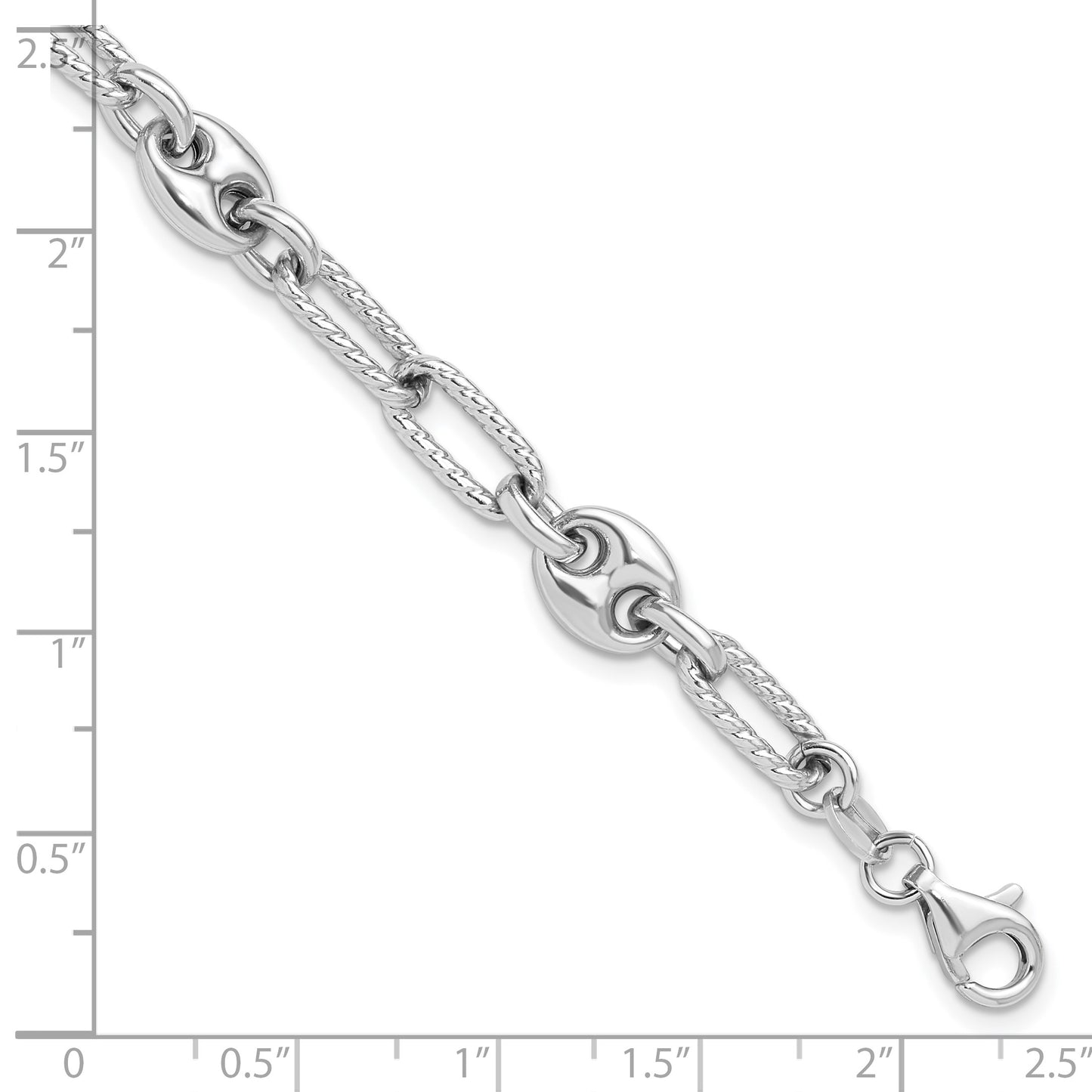 Sterling Silver Rhodium-plated 7 w/1in ext Fancy Link Bracelet