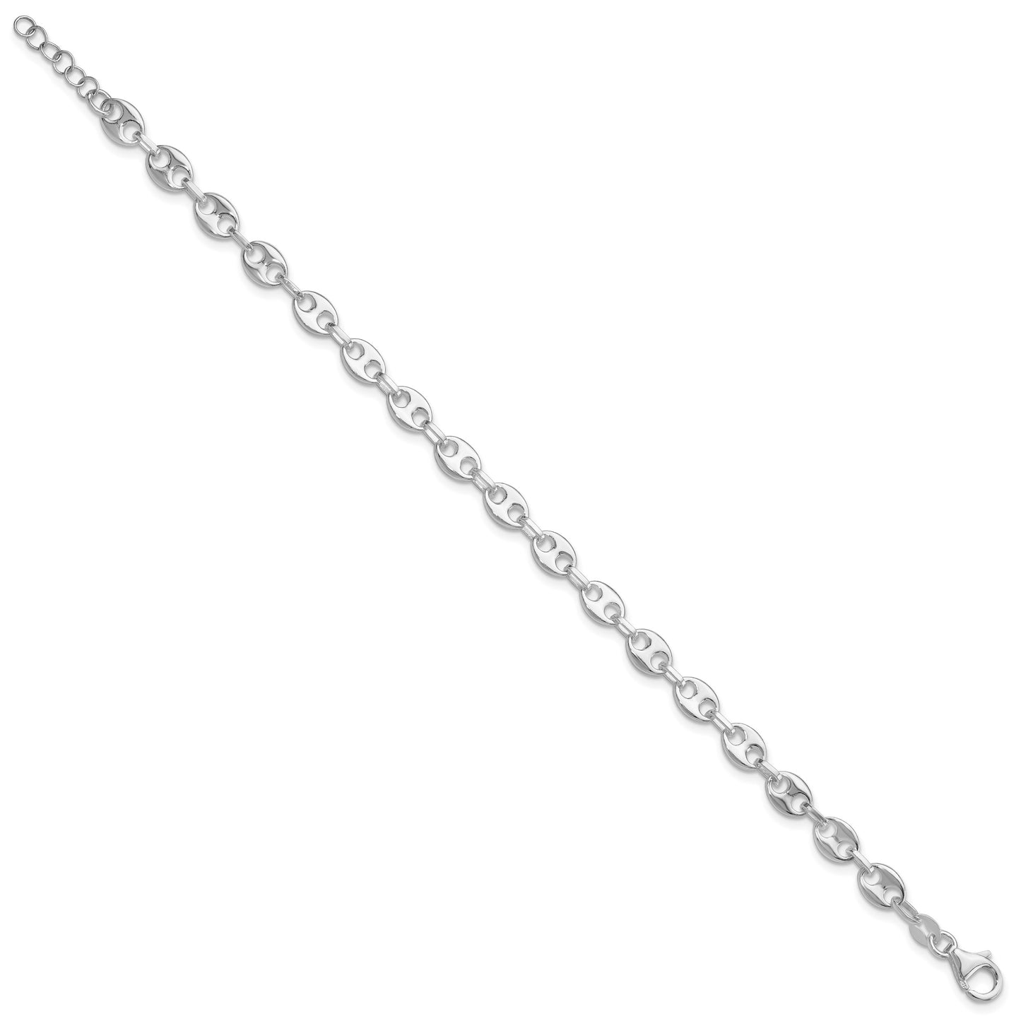 Sterling Silver Rhodium-plated 7.25in w/.5in ext. Fancy Link Bracelet