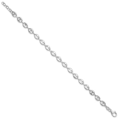 Sterling Silver Rhodium-plated 7.25in w/.5in ext. Fancy Link Bracelet