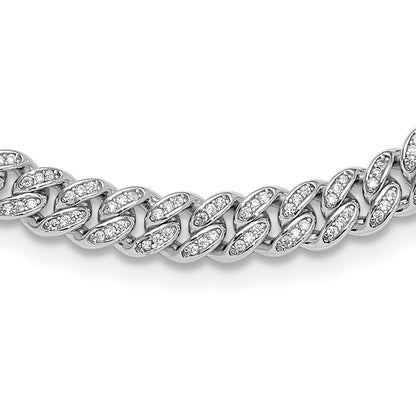 Sterling Silver Rh-plated Micro Pave CZ 6mm Curb Link 18in Necklace
