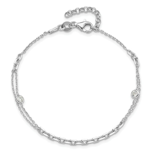 Sterling Silver Rhodium-plated Polished 7in w/1in ext Fancy CZ Bracelet