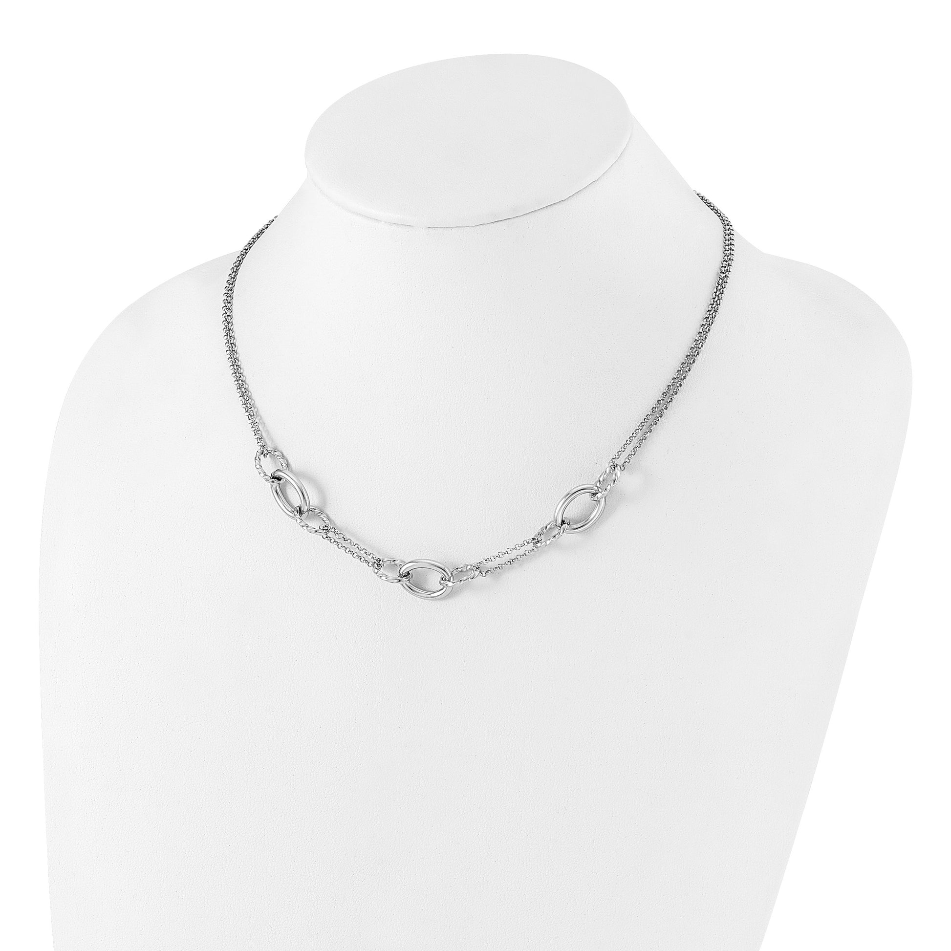 Sterling Silver Rh-plated 18in w/1.5in ext Interlocking Circles Necklace