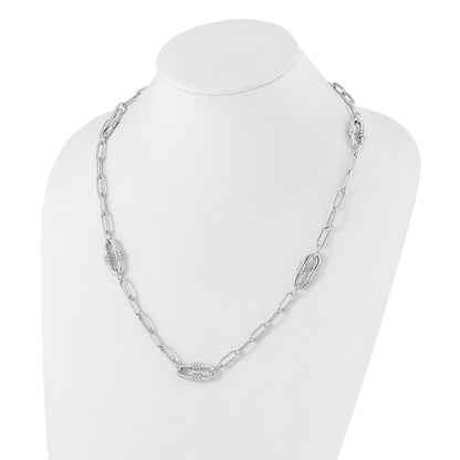 Sterling Silver Rhodium-plated Hollow Paperclip Link 24in Necklace