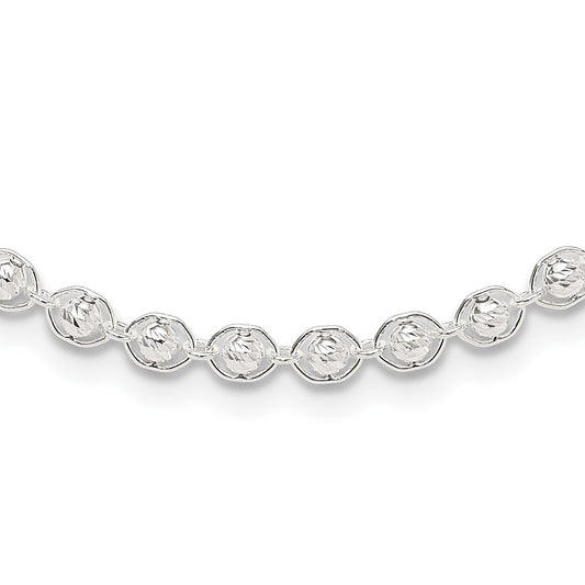 Sterling Silver Polished and Diamond Cut Beaded Necklace