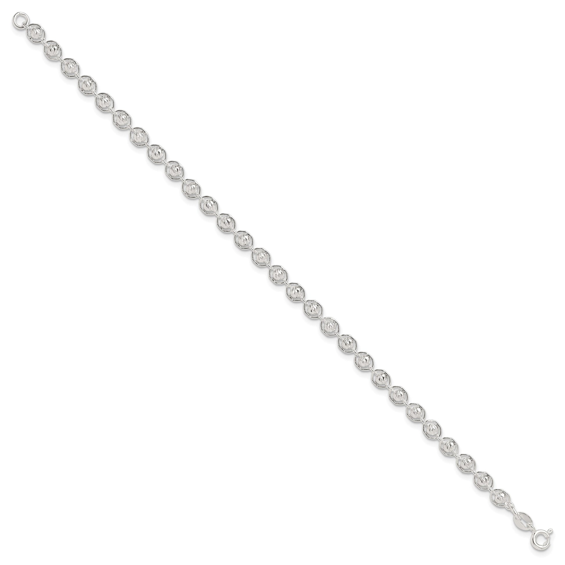 Sterling Silver Polished and Diamond Cut Beaded Bracelet