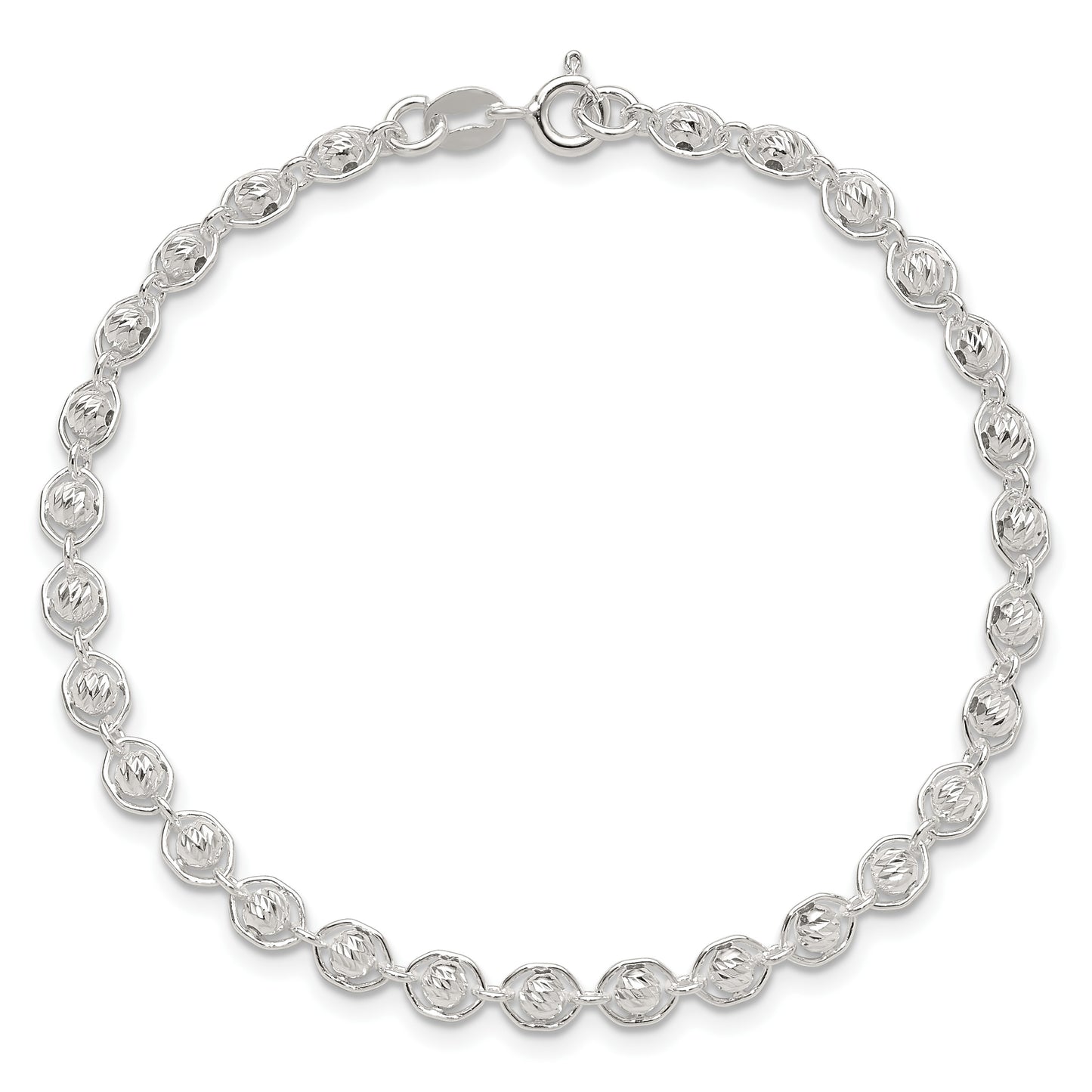 Sterling Silver Polished and Diamond Cut Beaded Bracelet