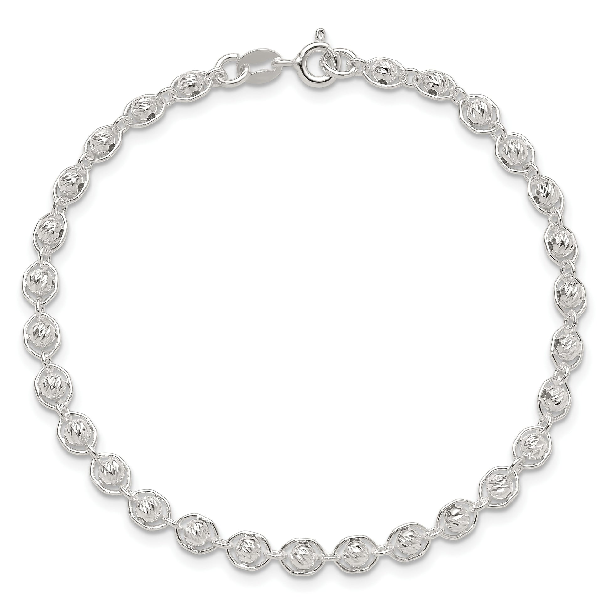 Sterling Silver Polished and Diamond Cut Beaded Bracelet