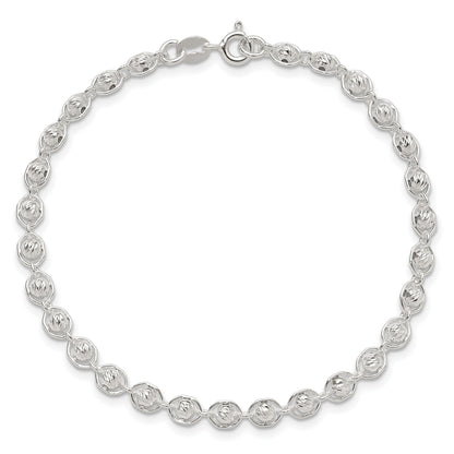 Sterling Silver Polished and Diamond Cut Beaded Bracelet