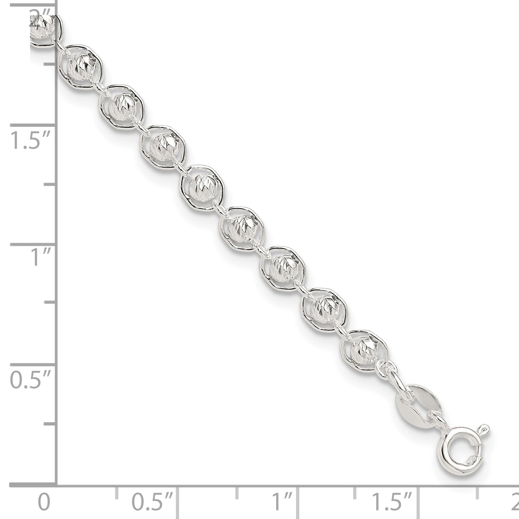 Sterling Silver Polished and Diamond Cut Beaded Bracelet