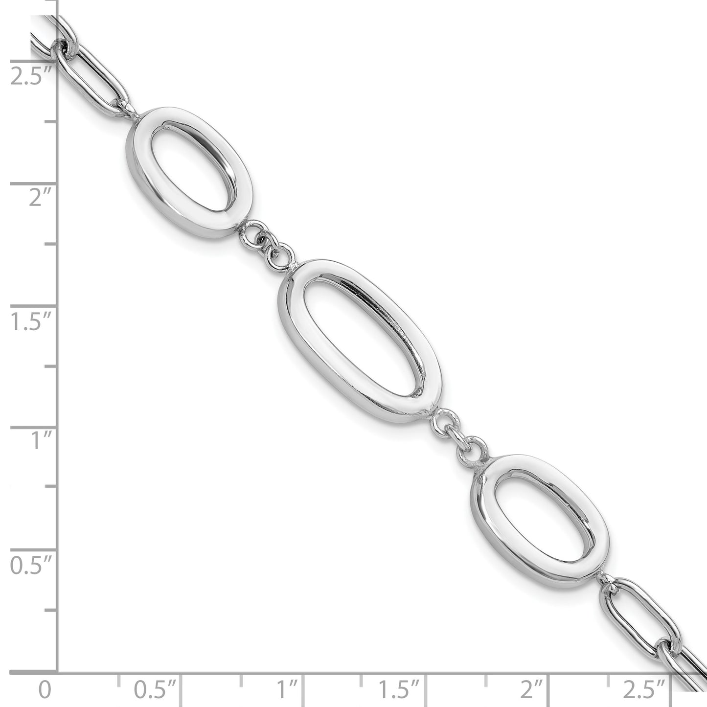 Sterling Silver Rhodium-plated Fancy Ovals 6.5in w/1in ext. Bracelet