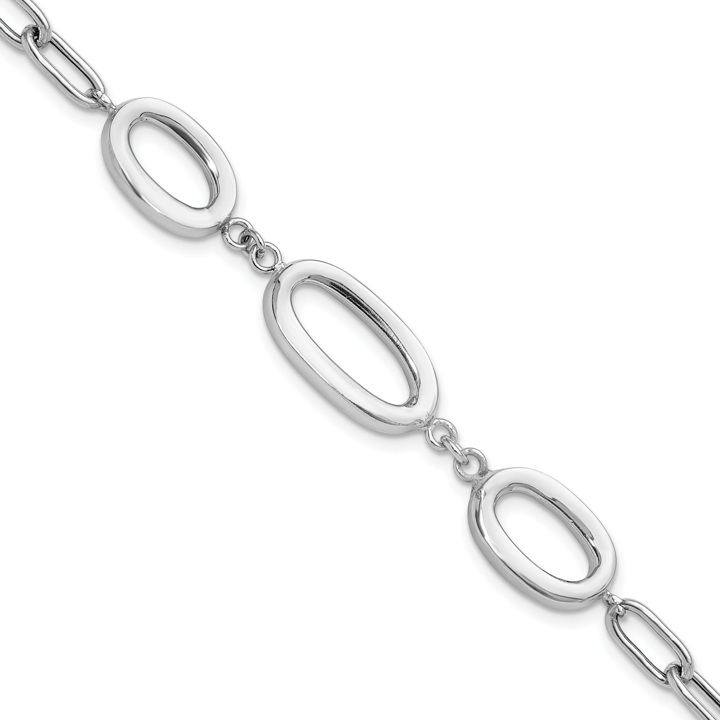 Sterling Silver Rhodium-plated Fancy Ovals 6.5in w/1in ext. Bracelet