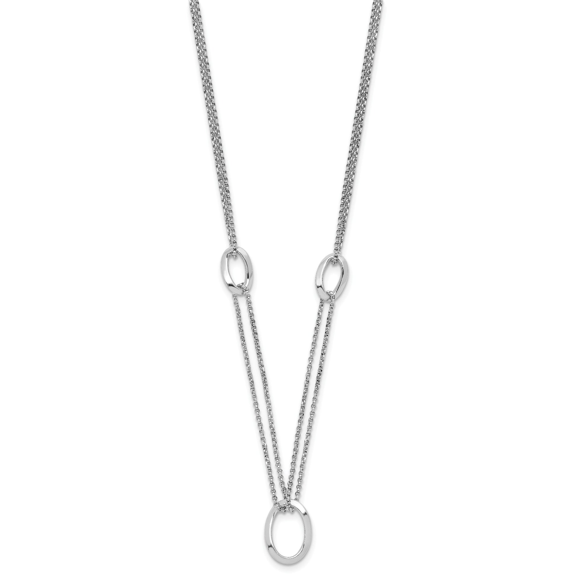 Sterling Silver Rh-plated 18in w/2in ext Fancy 2-Strand Ovals Necklace