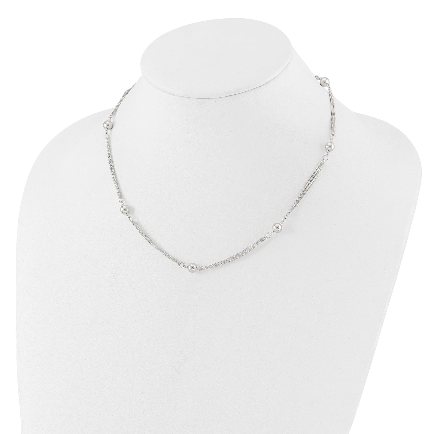 Sterling Silver Polished Multi-strand Beaded 18in Necklace