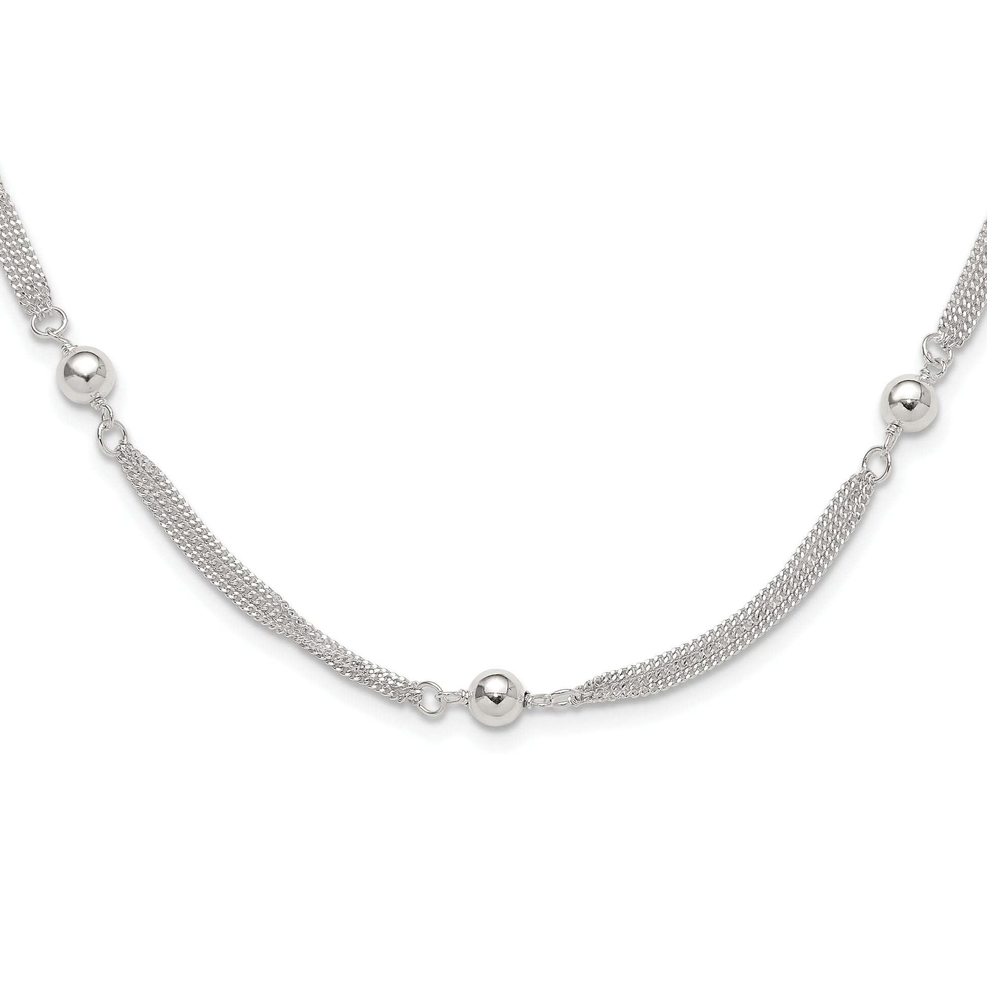 Sterling Silver Polished Multi-strand Beaded 18in Necklace