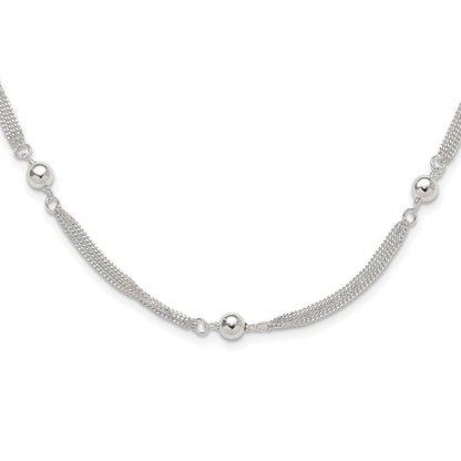 Sterling Silver Polished Multi-strand Beaded 18in Necklace