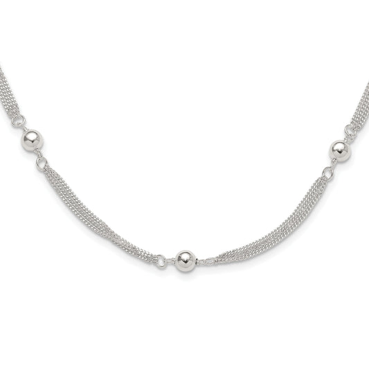 Sterling Silver Polished Multi-strand Beaded 18in Necklace