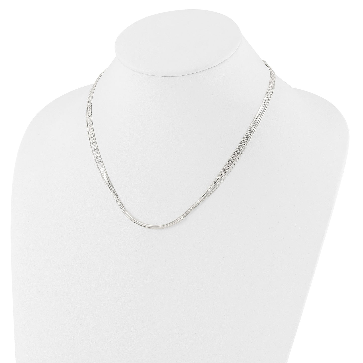 Sterling Silver Polished Multi-Strand 18in w/2in ext. Tube Necklace