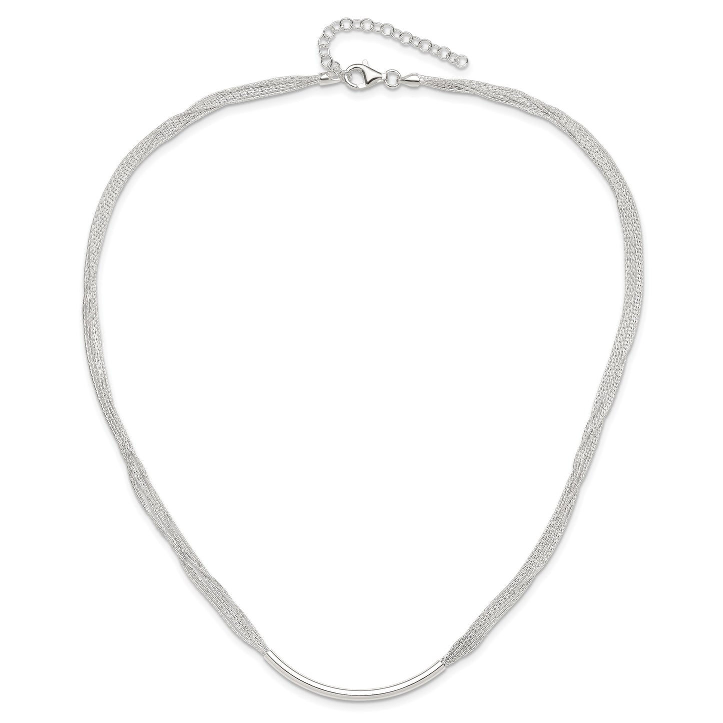 Sterling Silver Polished Multi-Strand 18in w/2in ext. Tube Necklace