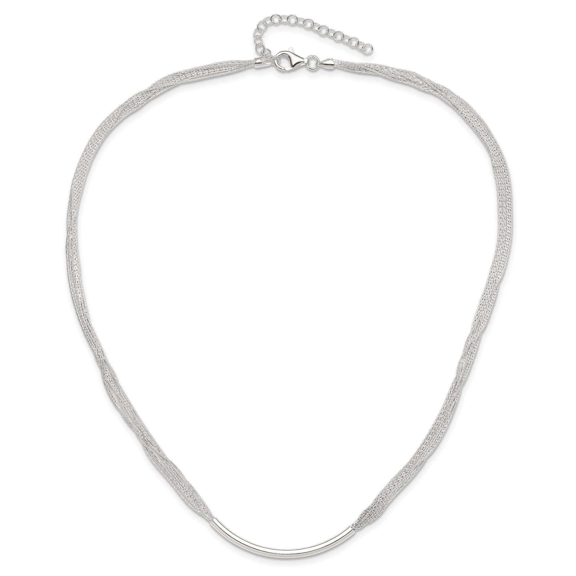Sterling Silver Polished Multi-Strand 18in w/2in ext. Tube Necklace