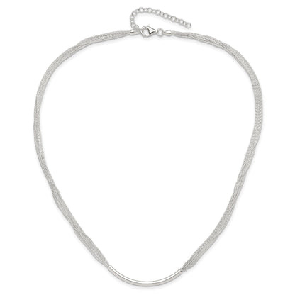 Sterling Silver Polished Multi-Strand 18in w/2in ext. Tube Necklace
