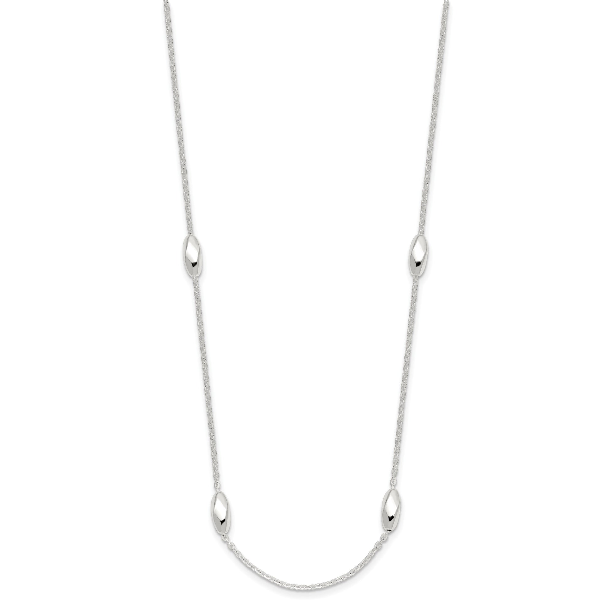 Sterling Silver Polished Fancy Beaded Link 18in Necklace