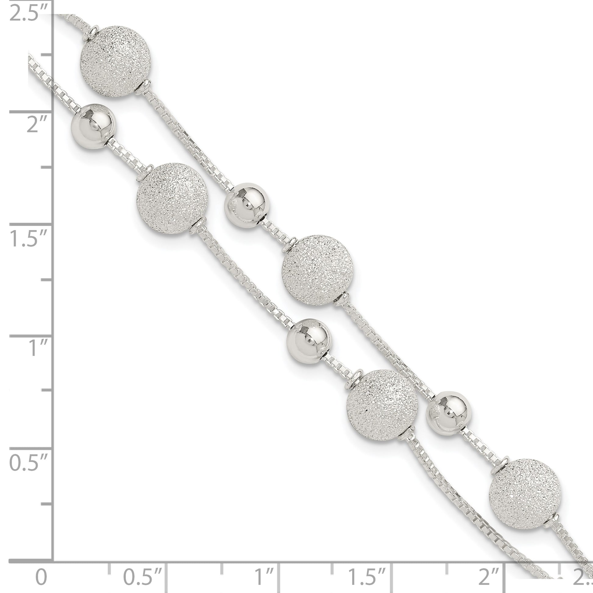 Sterling Silver Polish & Laser Beaded 2 Strand 7in w/1in ext Bracelet