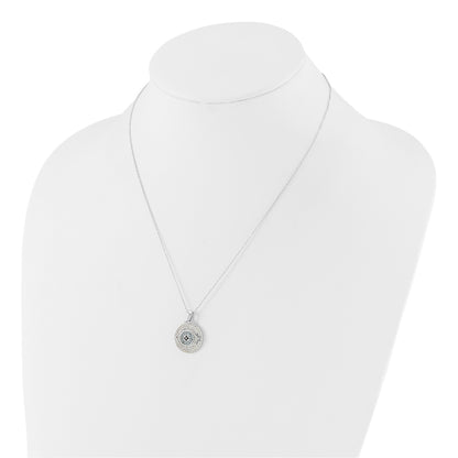 Sterling Silver Rh-plated Created Blue Spinel and CZ Evil Eye 18in Necklace