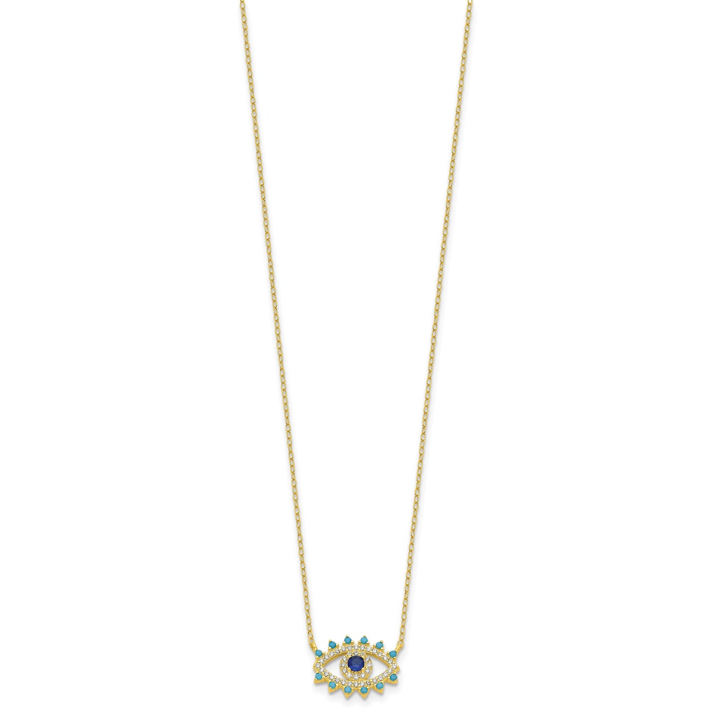 Sterling Silver Gold-plated Glass and Glass Crystal Evil Eye Necklace