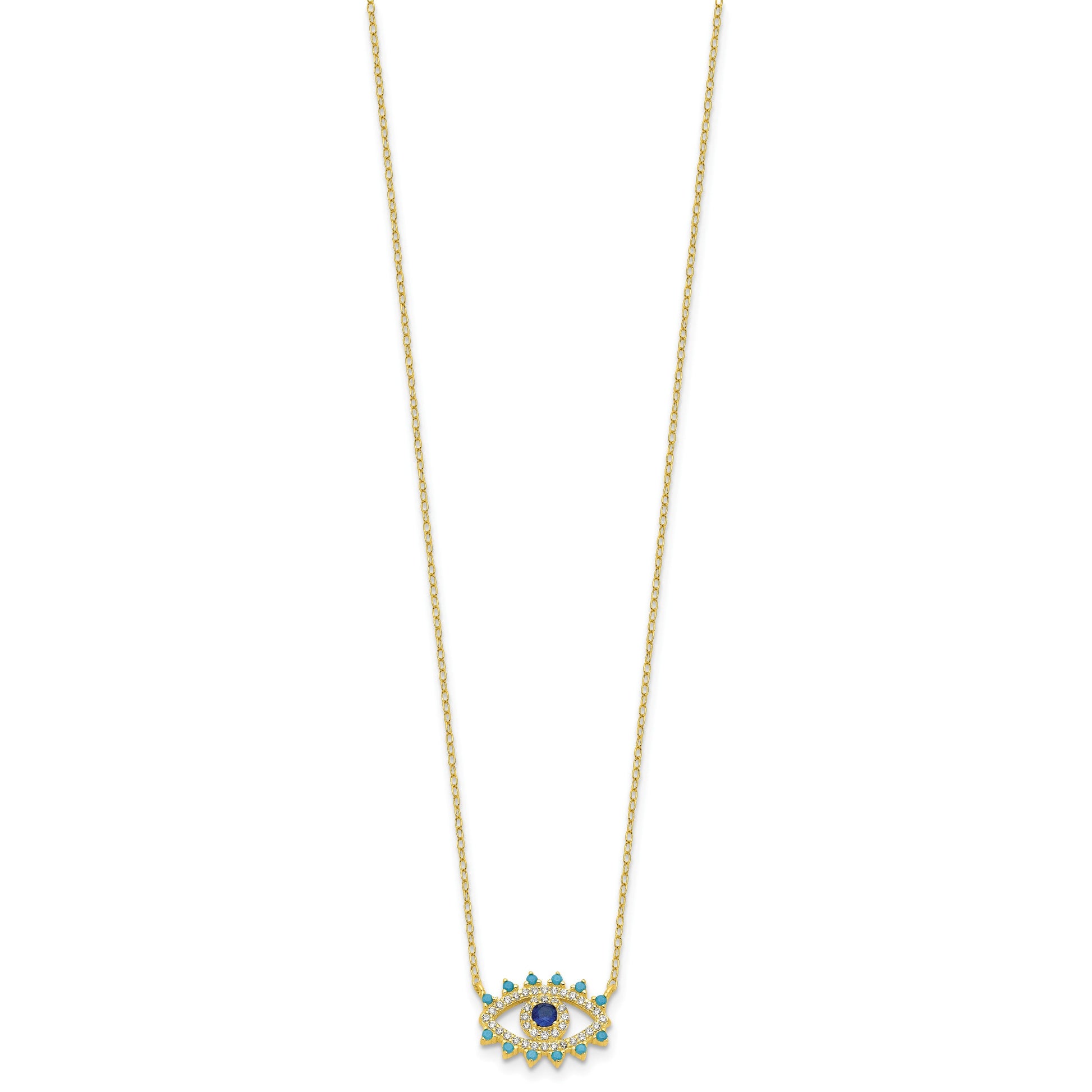 Sterling Silver Gold-plated Glass and Glass Crystal Evil Eye Necklace