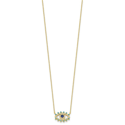 Sterling Silver Gold-plated Glass and Glass Crystal Evil Eye Necklace