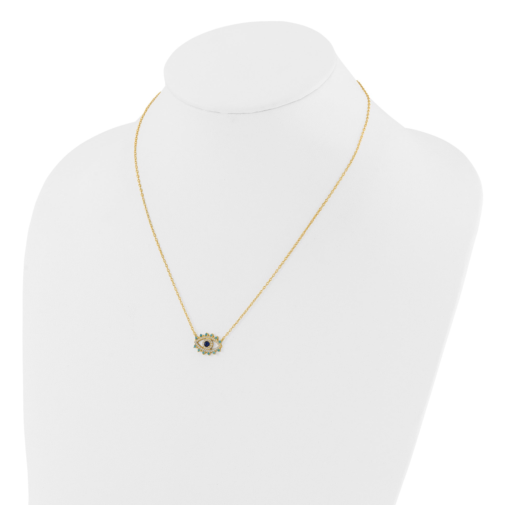 Sterling Silver Gold-plated Glass and Glass Crystal Evil Eye Necklace