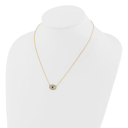 Sterling Silver Gold-plated Glass and Glass Crystal Evil Eye Necklace