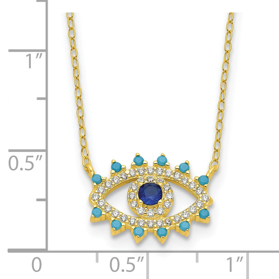 Sterling Silver Gold-plated Glass and Glass Crystal Evil Eye Necklace