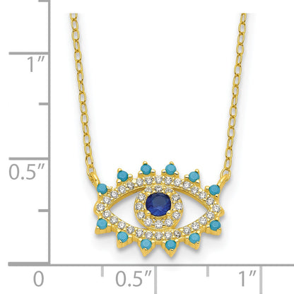 Sterling Silver Gold-plated Glass and Glass Crystal Evil Eye Necklace