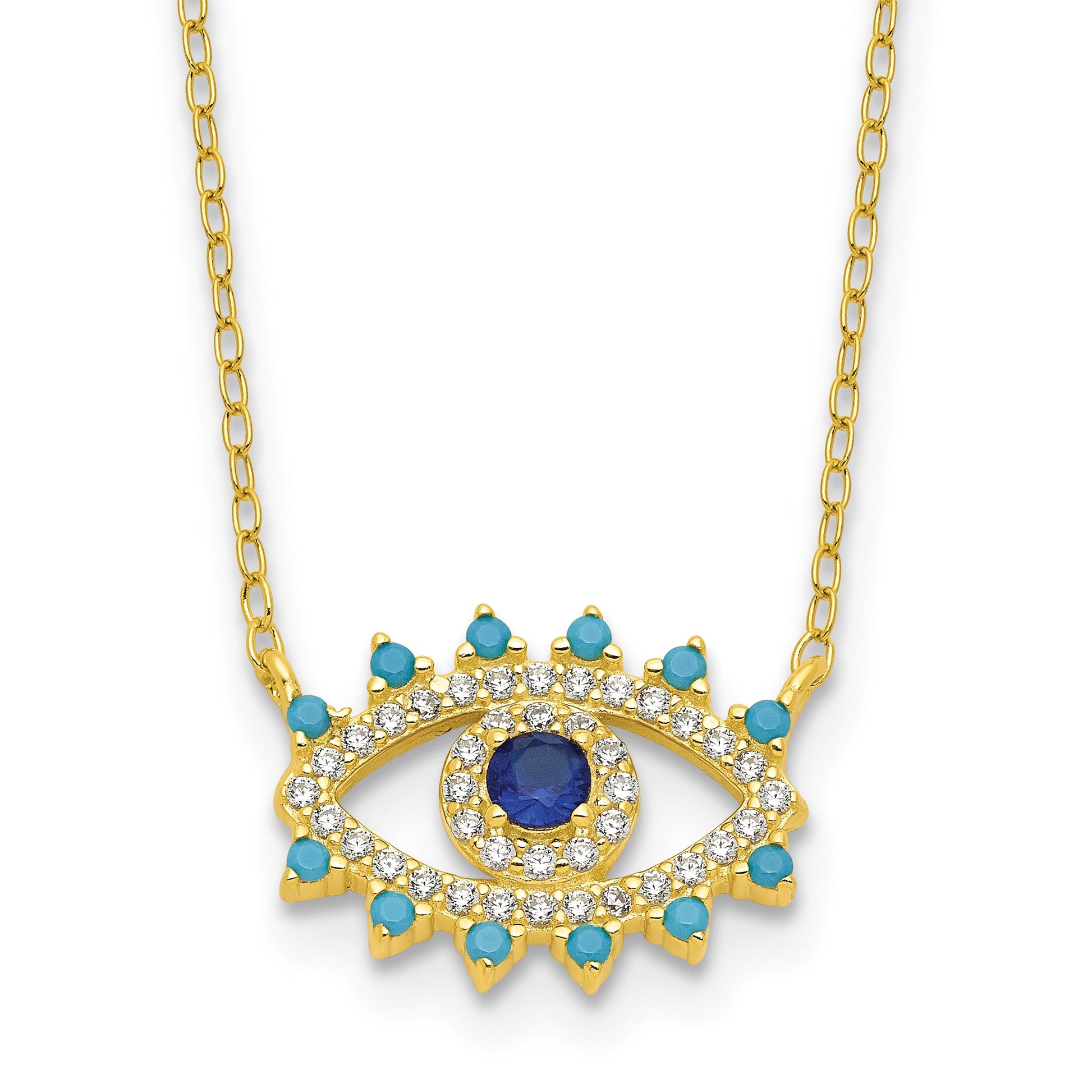 Sterling Silver Gold-plated Glass and Glass Crystal Evil Eye Necklace