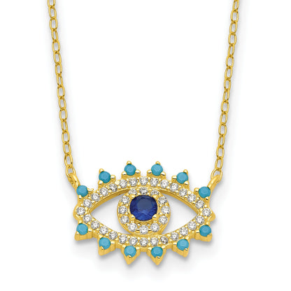 Sterling Silver Gold-plated Glass and Glass Crystal Evil Eye Necklace