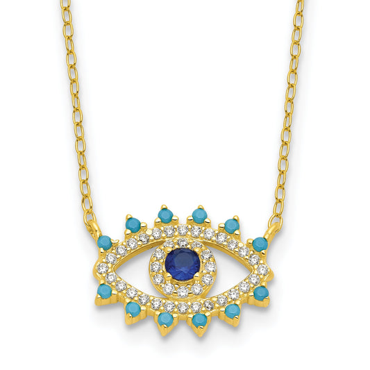 Sterling Silver Gold-plated Glass and Glass Crystal Evil Eye Necklace