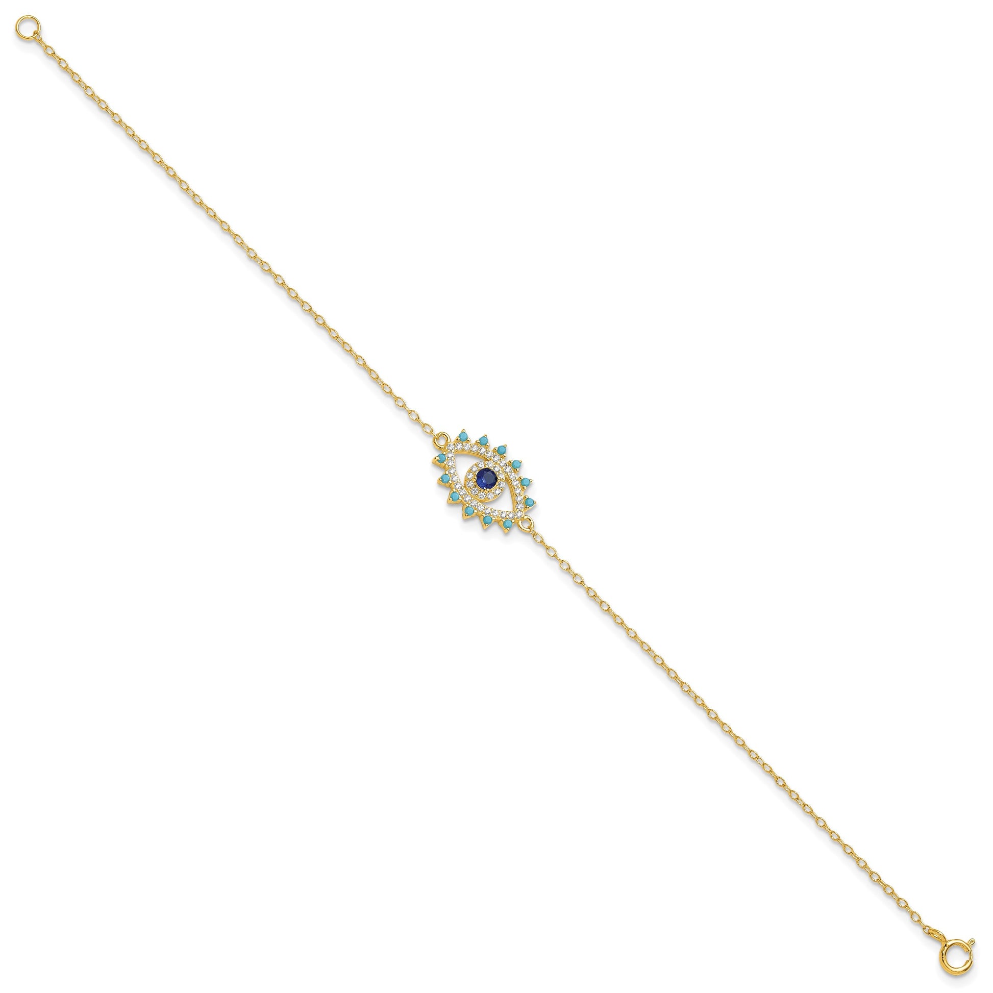 Sterling Silver Gold-plated Glass and Glass Crystal Evil Eye Bracelet
