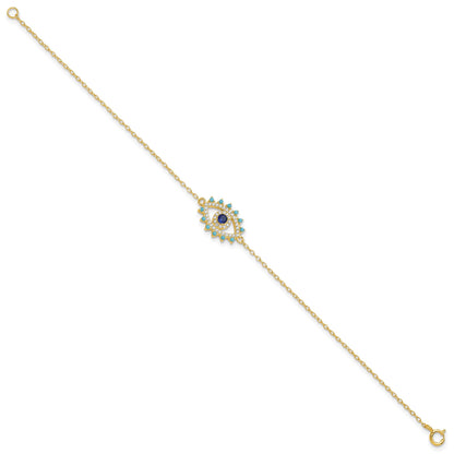 Sterling Silver Gold-plated Glass and Glass Crystal Evil Eye Bracelet
