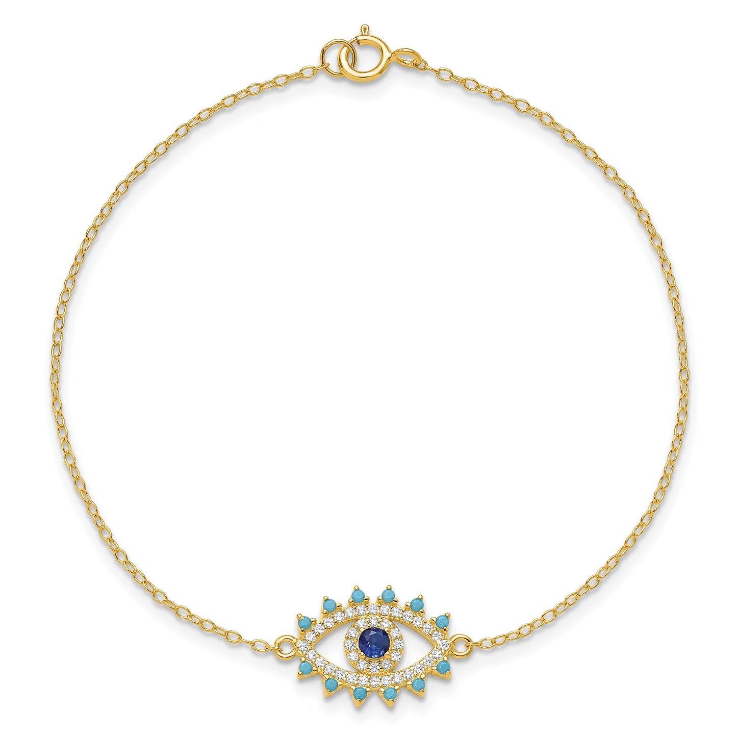 Sterling Silver Gold-plated Glass and Glass Crystal Evil Eye Bracelet