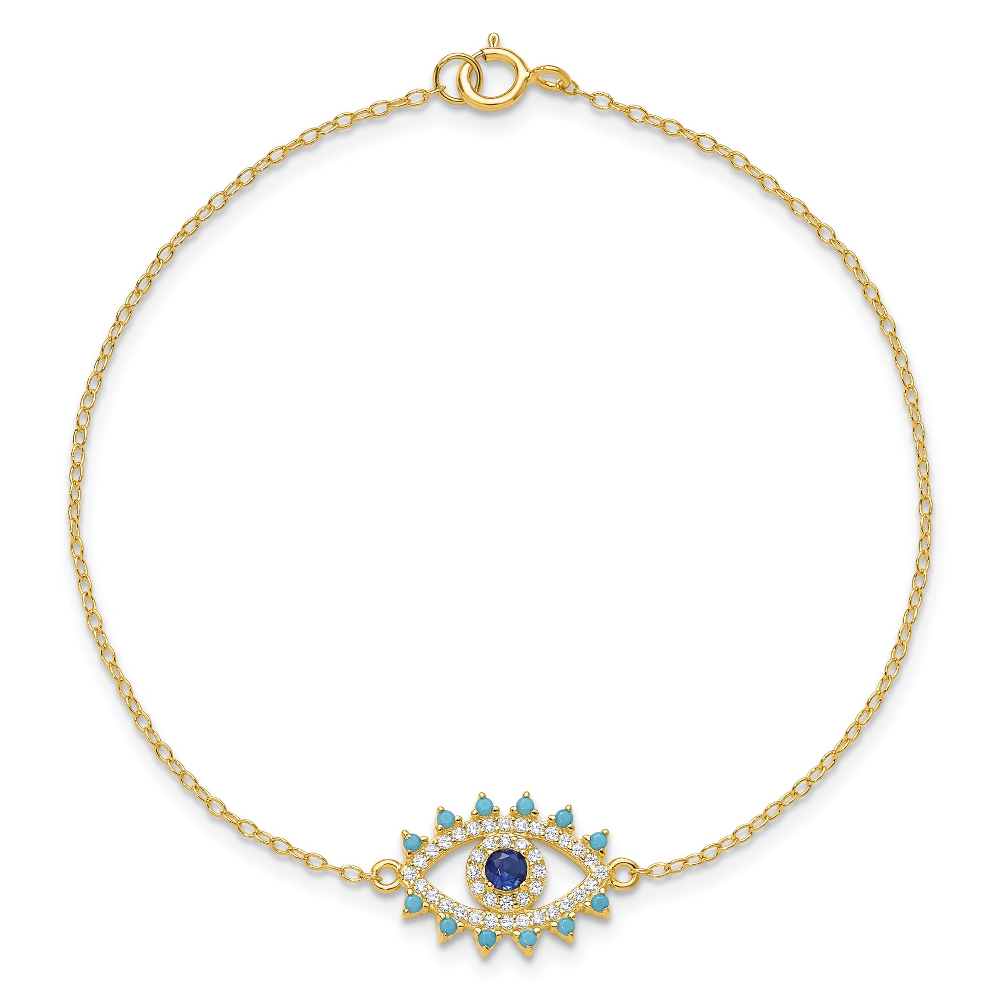 Sterling Silver Gold-plated Glass and Glass Crystal Evil Eye Bracelet