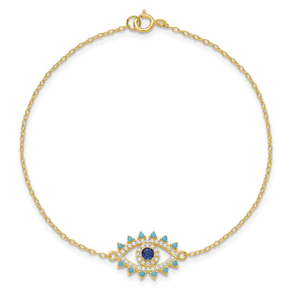 Sterling Silver Gold-plated Glass and Glass Crystal Evil Eye Bracelet