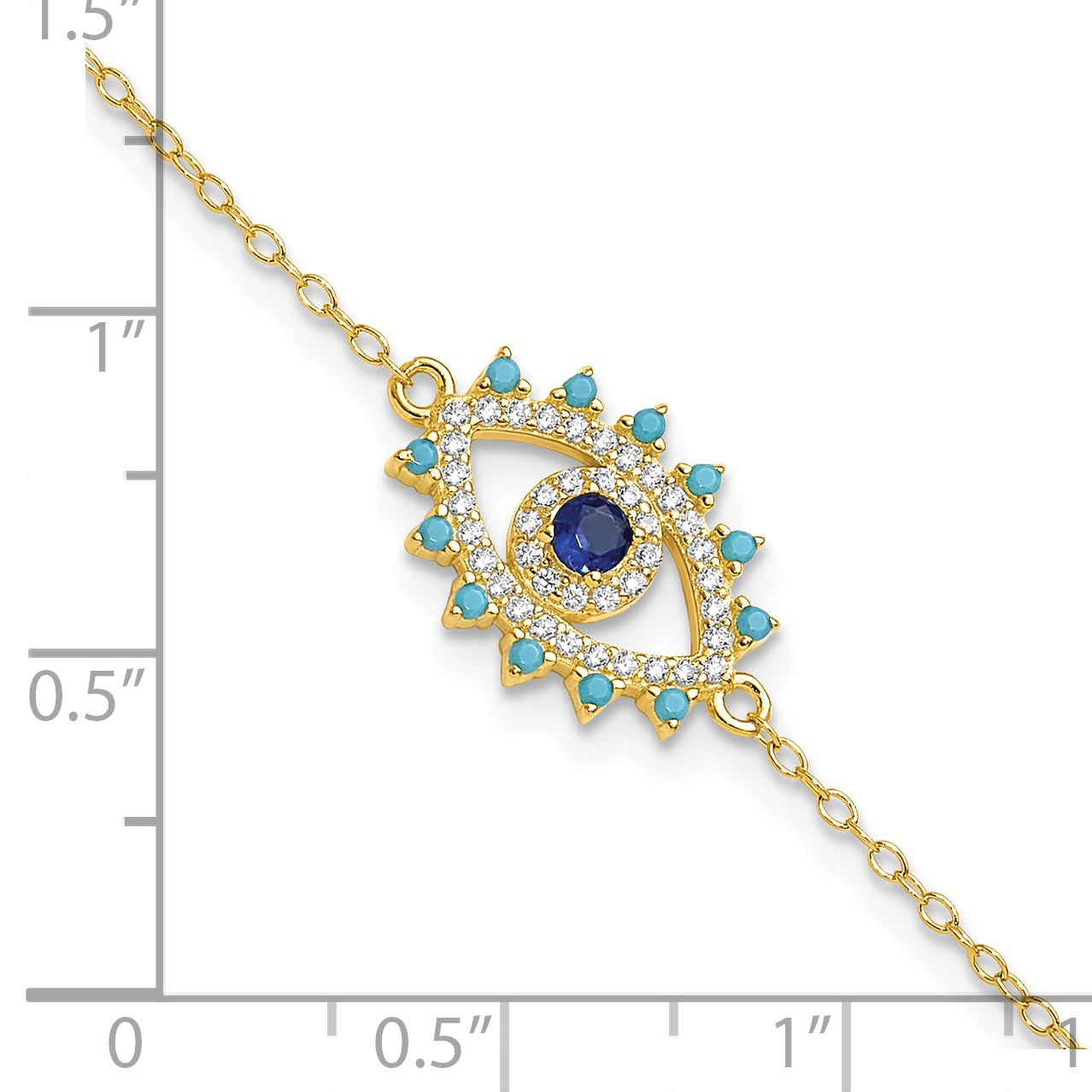 Sterling Silver Gold-plated Glass and Glass Crystal Evil Eye Bracelet