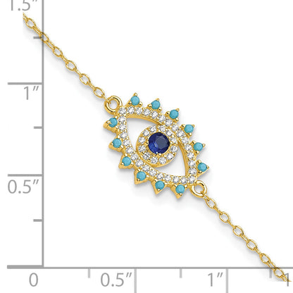 Sterling Silver Gold-plated Glass and Glass Crystal Evil Eye Bracelet
