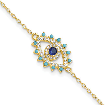 Sterling Silver Gold-plated Glass and Glass Crystal Evil Eye Bracelet