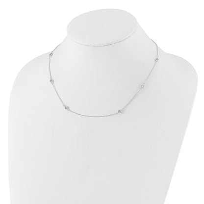 Sterling Silver Polished CZ 6 Station with 2in ext Necklace