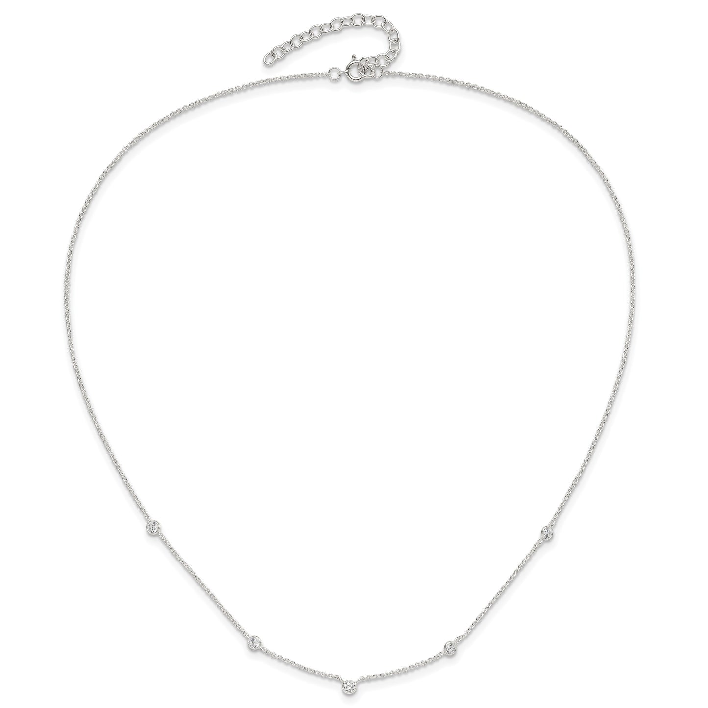 Sterling Silver E-coated CZ Stations 18in w/2in ext Necklace