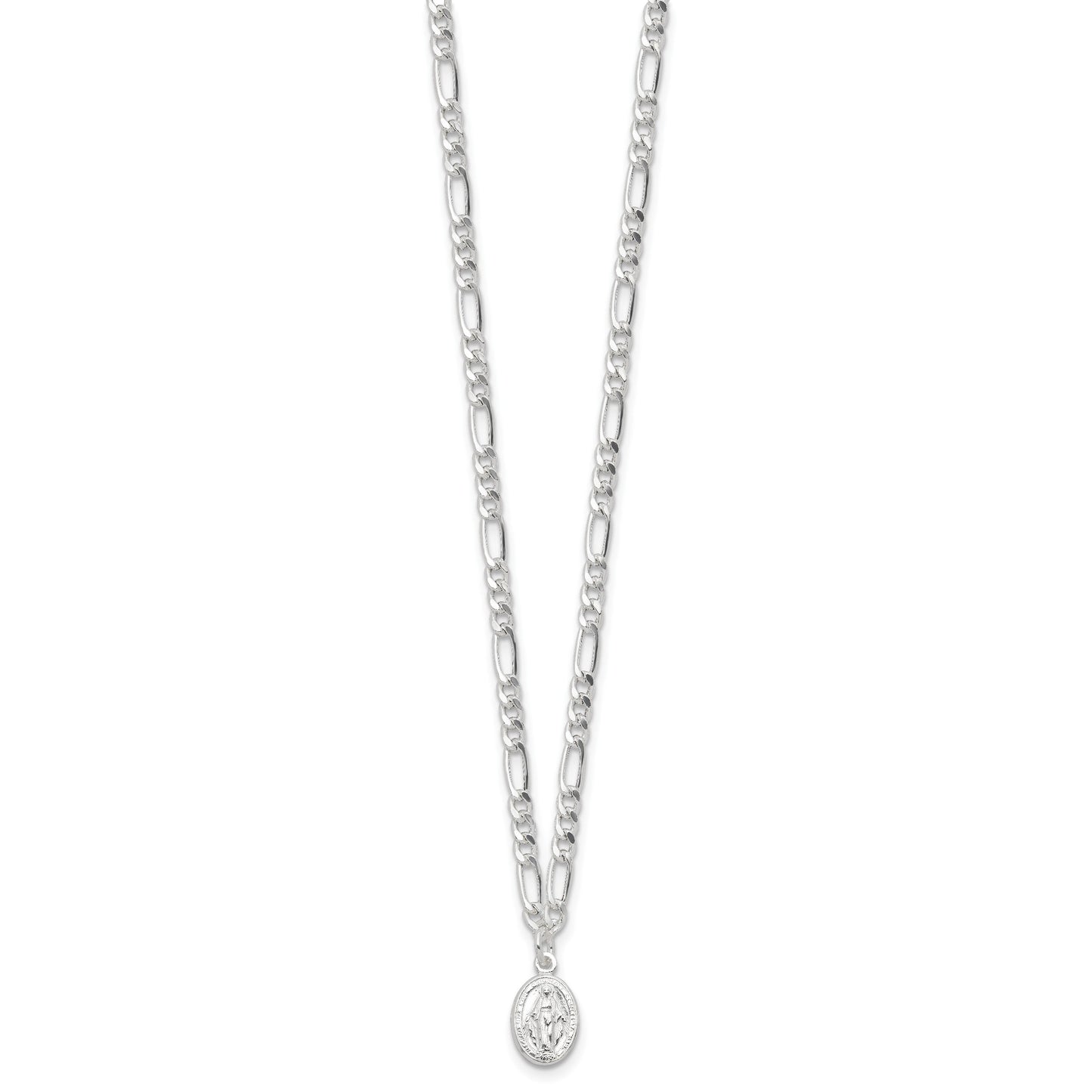 Sterling Silver RH-plated Miraculous Medal Link 16in w/2in ext. Necklace
