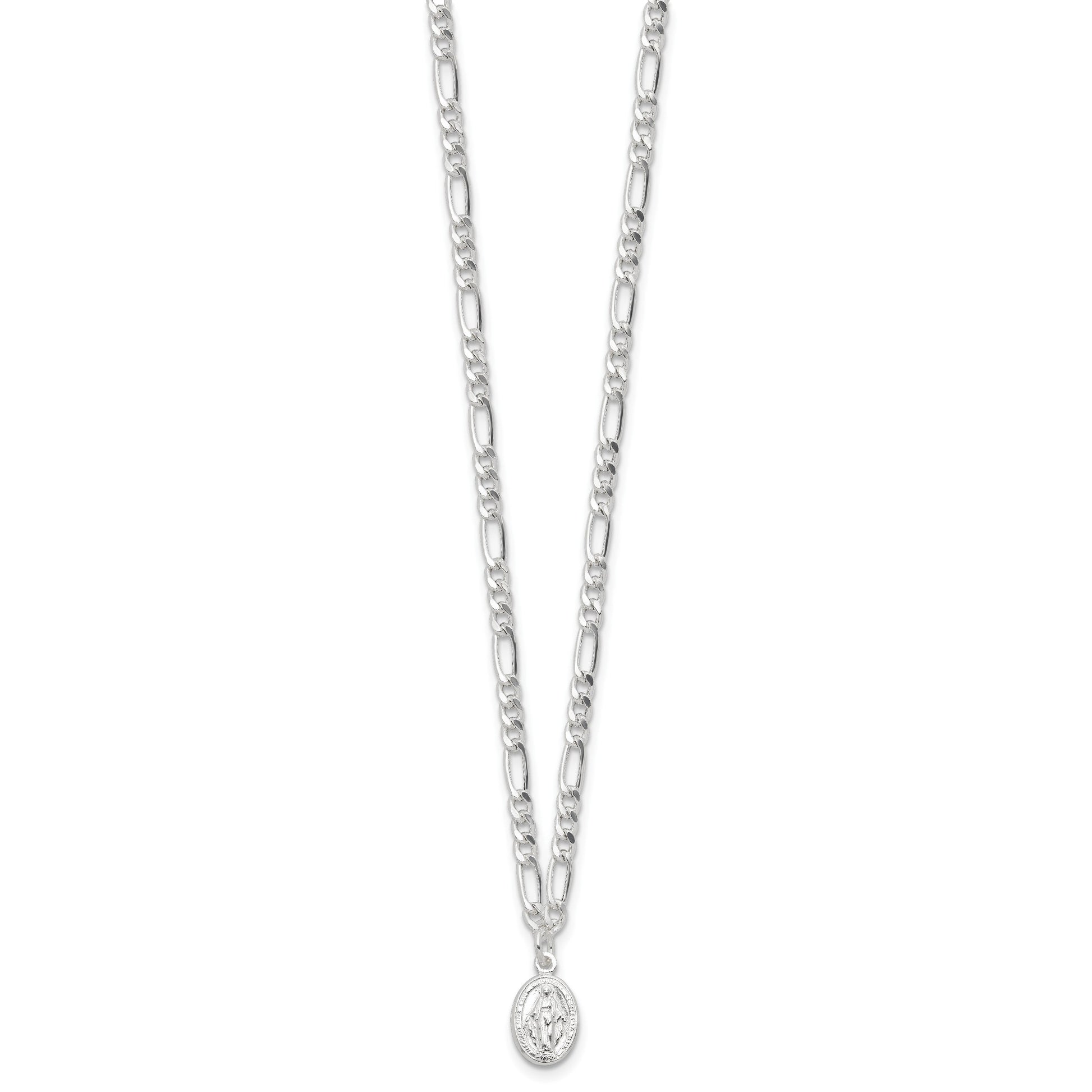 Sterling Silver RH-plated Miraculous Medal Link 16in w/2in ext. Necklace