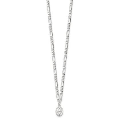 Sterling Silver RH-plated Miraculous Medal Link 16in w/2in ext. Necklace
